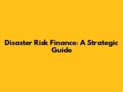 Disaster Risk Finance: A Strategic Guide
